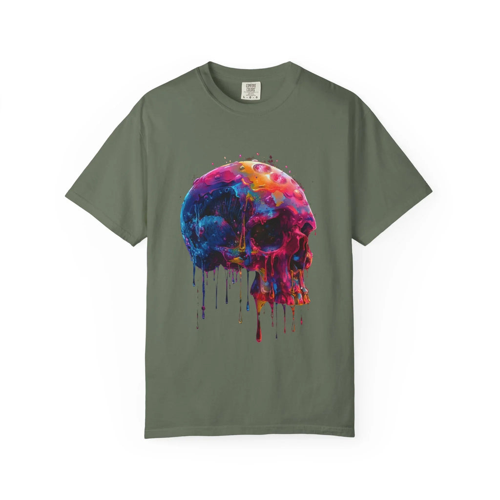 Colorful Drip Skull T-shirt | Watercolor Skull Shirt, Artistic Gothic Tee - 250 USA Celebration
