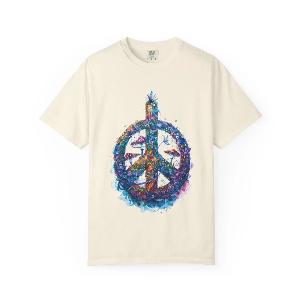 Psychedelic Mushroom Peace Sign T-Shirt | Neon Tie-Dye 60s Hippie Poster - 250 USA Celebration