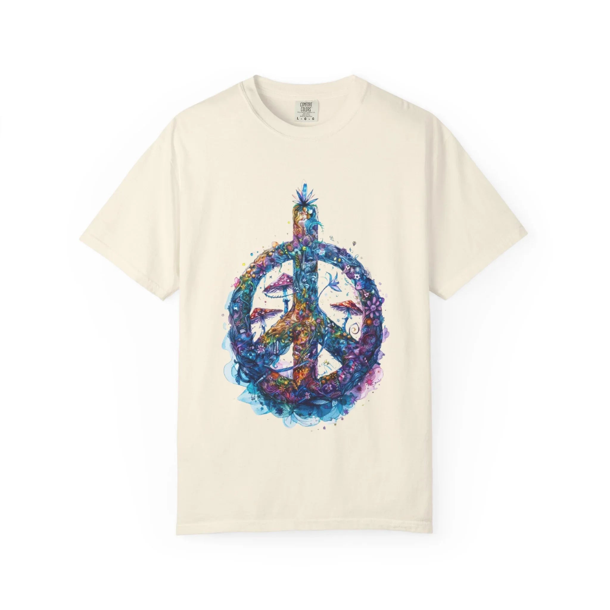 Psychedelic Mushroom Peace Sign T-Shirt | Neon Tie-Dye 60s Hippie Poster - 250 USA Celebration