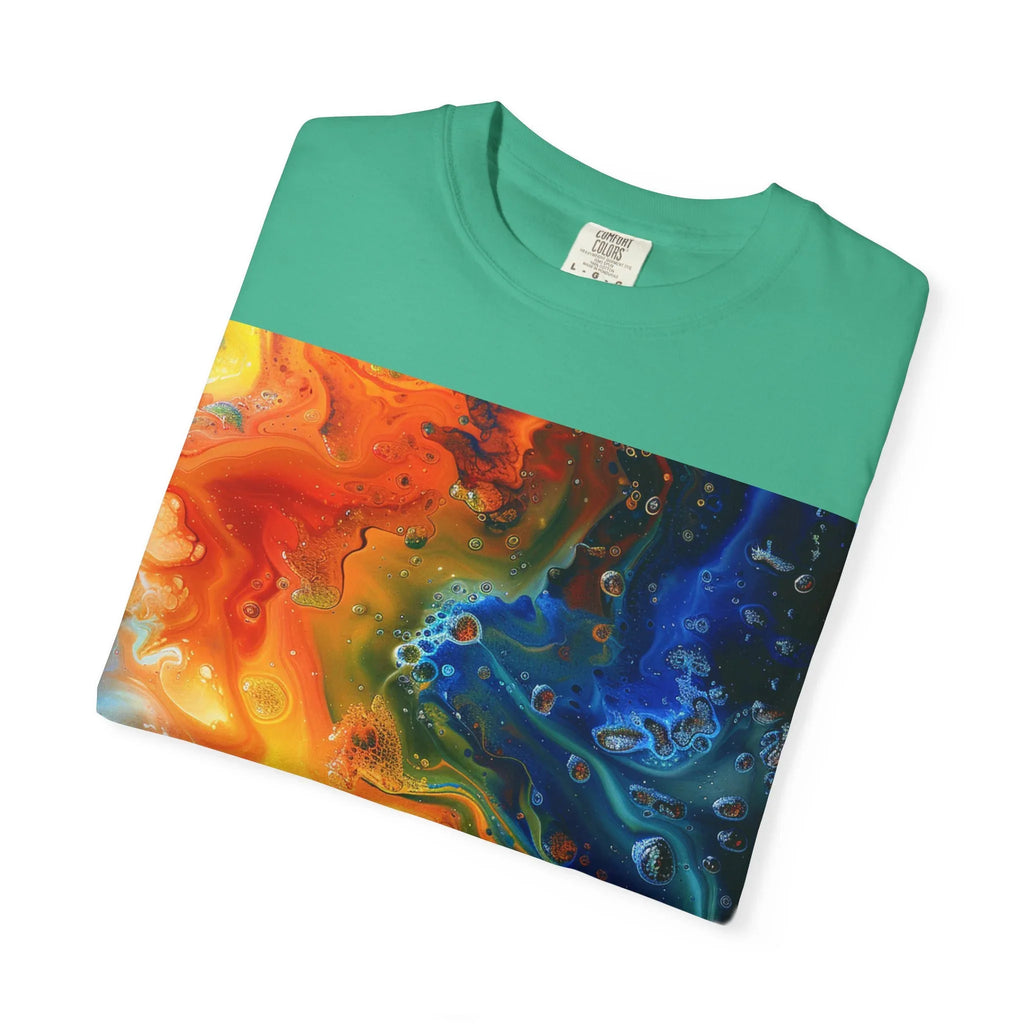 Colorful Abstract Swirl T-Shirt, psychedelic design blooms with surreal depth, blending free-flowing lines and bold swirls - 250 USA Celebration