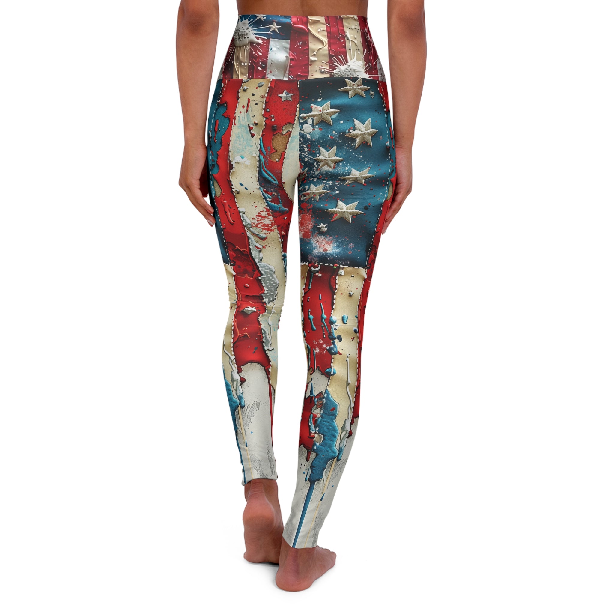 American Flag High-Waisted Yoga Leggings — Distressed Vintage Stars & Stripes