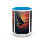 Colorful Mugs (11oz, 15oz) American Eagle Flying Coffee Cup, Patriotic American Eagle flying with American Flag in background - 250 USA Celebration