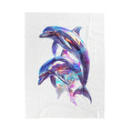 Iridescent Dolphins Velveteen Plush Blanket | Colorful Ocean Art - 250 USA Celebration