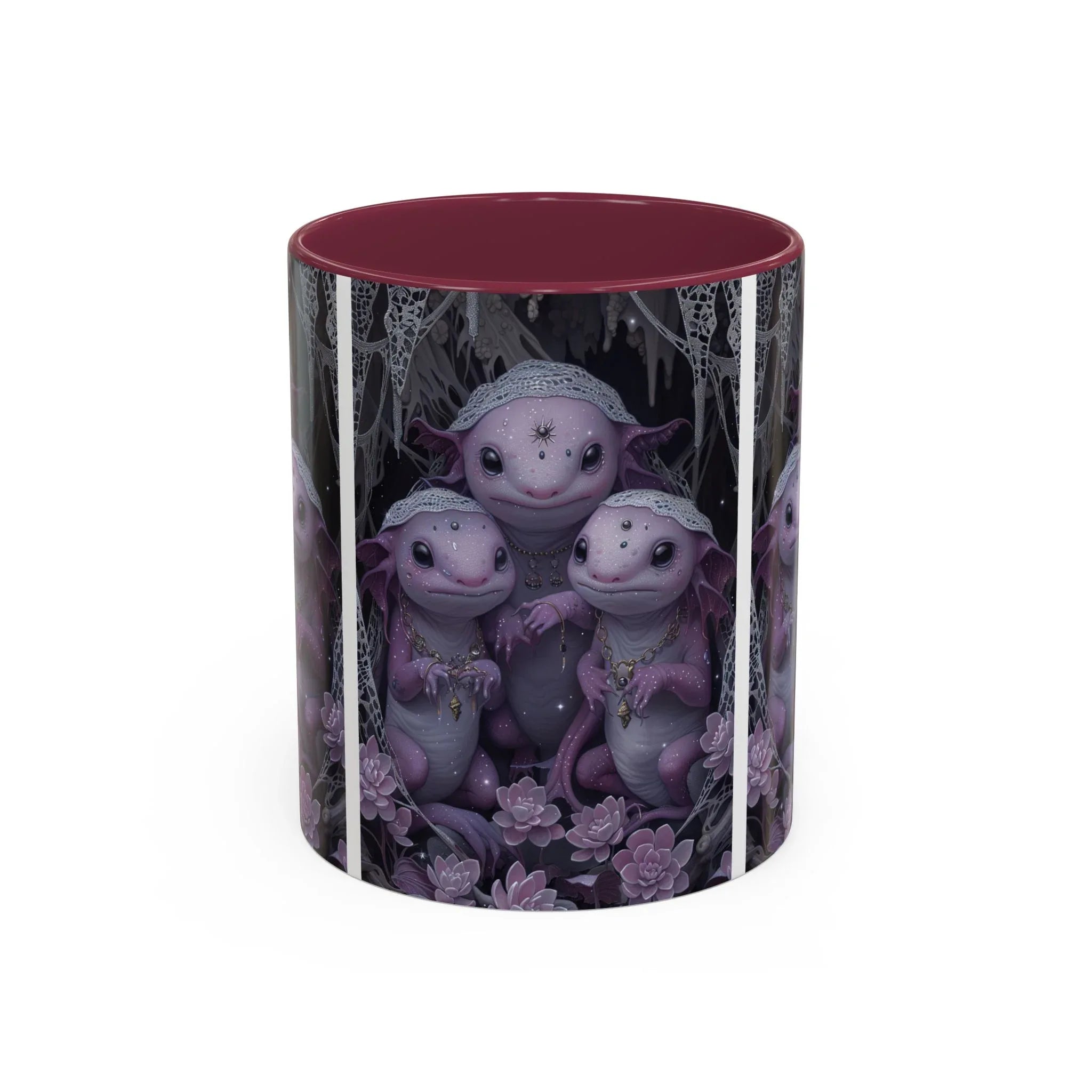 Purple Axolotl Trio Mug | Cute Amphibian Art Ceramic Coffee Cup - 250 USA Celebration