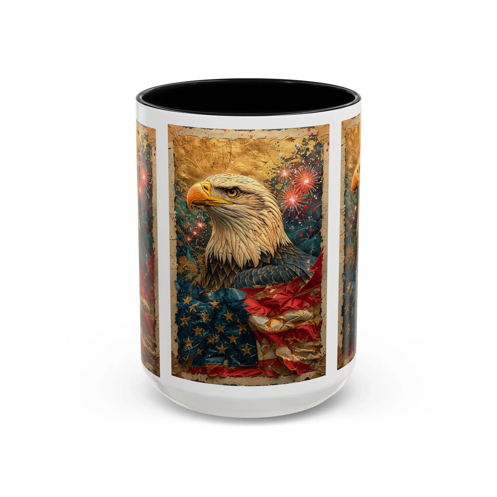 Bald Eagle with Tattered American Flag Coffee Mug | Fireworks Patriotic 11oz 15oz - 250 USA Celebration