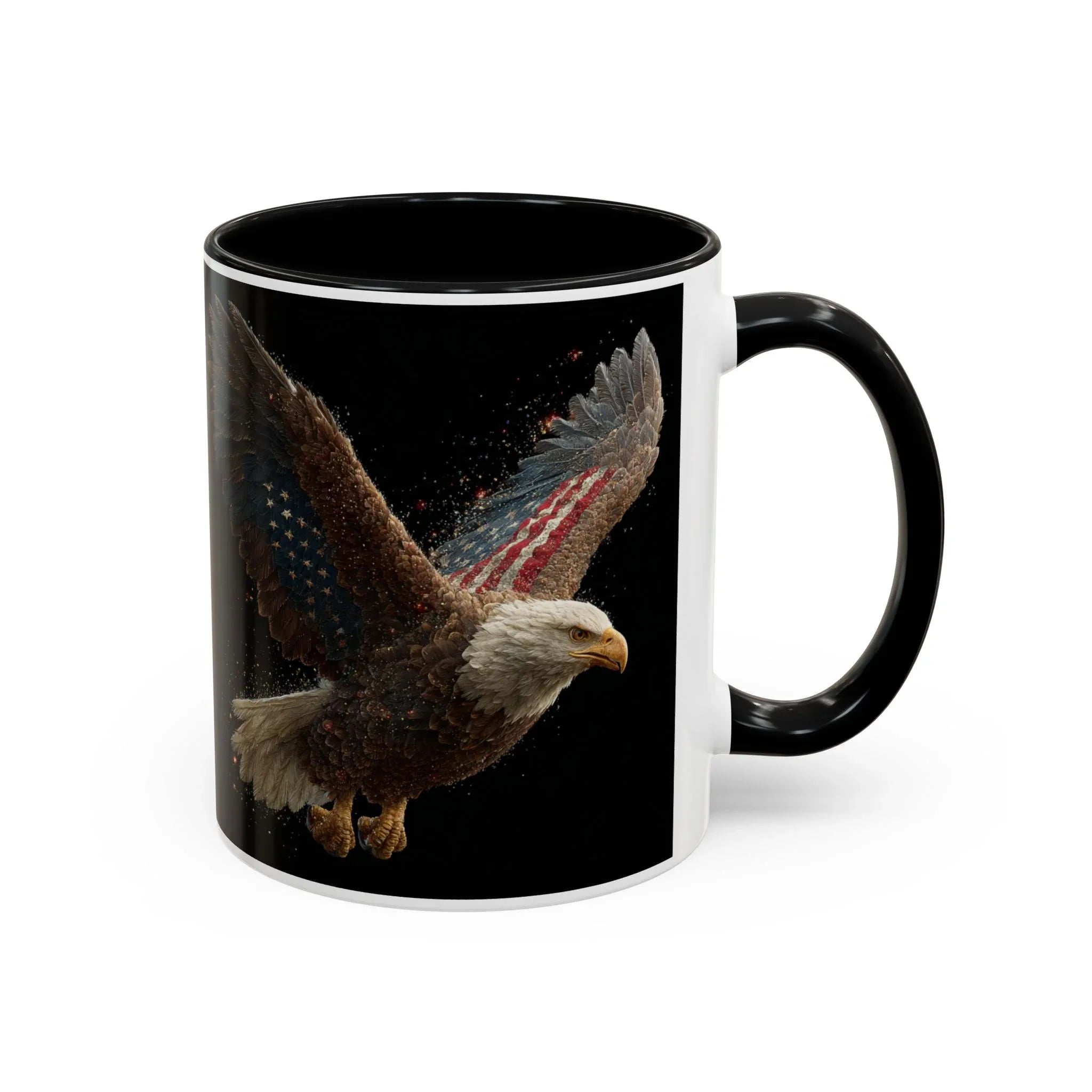 American Flag Bald Eagle Coffee Mug | Patriotic Eagle Wings, Black Accent 11oz 15oz - 250 USA Celebration