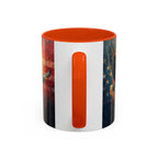 Colorful Mugs (11oz, 15oz) American Eagle Flying Coffee Cup, Patriotic American Eagle flying with American Flag in background - 250 USA Celebration