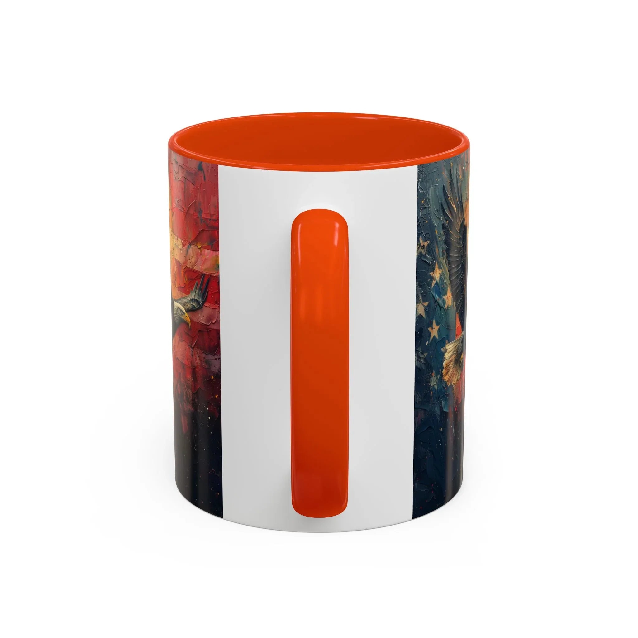 Colorful Mugs (11oz, 15oz) American Eagle Flying Coffee Cup, Patriotic American Eagle flying with American Flag in background - 250 USA Celebration