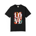 LOVE Floral Block T-Shirt | Tropical Flowers Typography - 250 USA Celebration