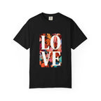 LOVE Floral Block T-Shirt | Tropical Flowers Typography - 250 USA Celebration