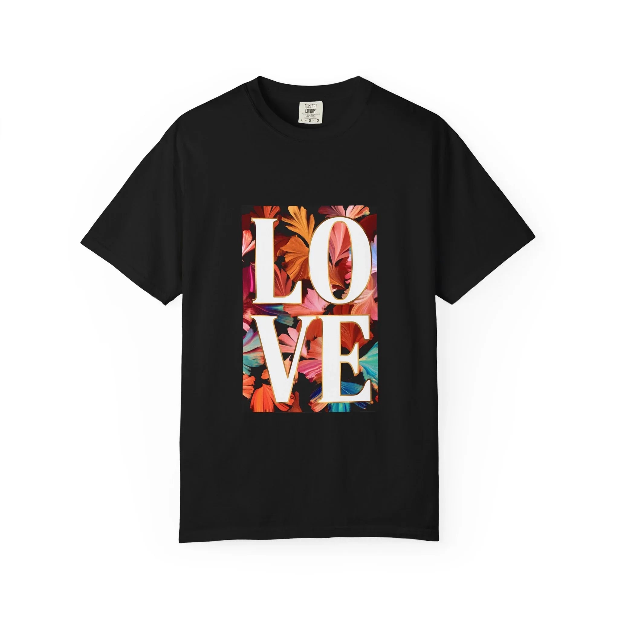 LOVE Floral Block T-Shirt | Tropical Flowers Typography - 250 USA Celebration