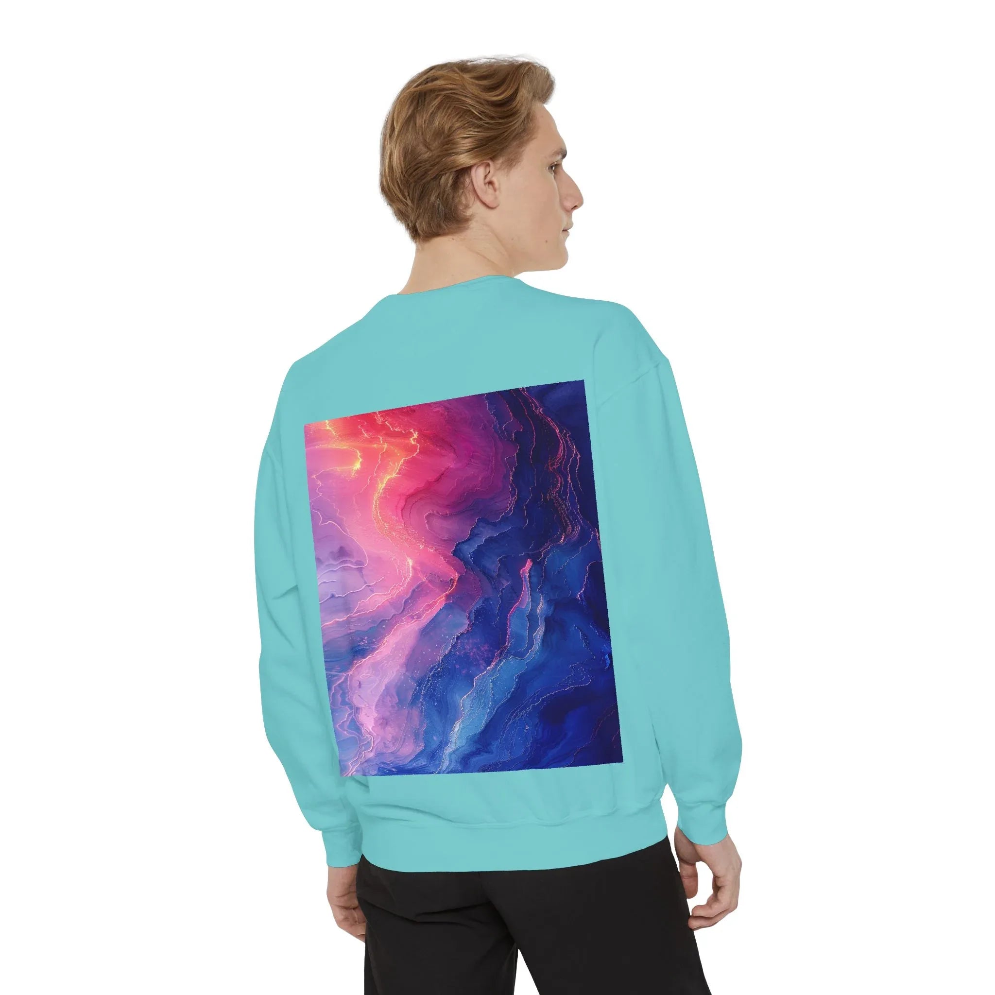 Hyper Bloom Fracture: Psychedelic tee with shattering florals in electric turquoise & magenta flares. Unisex trippy festival flair! - 250 USA Celebration