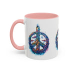 Psychedelic Mushroom Peace Sign Mug | Neon Tie-Dye Peace Script - 250 USA Celebration
