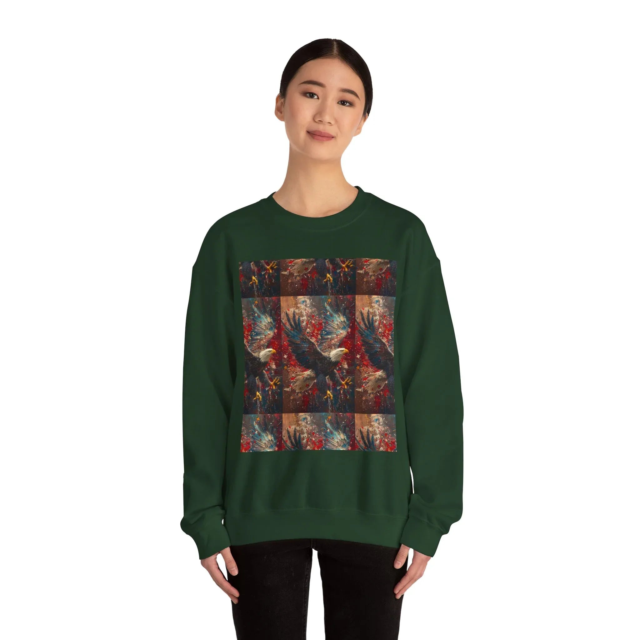 God Bless America Eagle Artwork crewneck sweatshirt | Patriotic eagle collage - 250 USA Celebration
