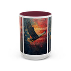 Colorful Mugs (11oz, 15oz) American Eagle Flying Coffee Cup, Patriotic American Eagle flying with American Flag in background - 250 USA Celebration