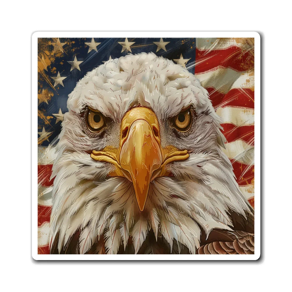 Bald Eagle with American Flag Magnet | Patriotic Refrigerator Magnet - 250 USA Celebration