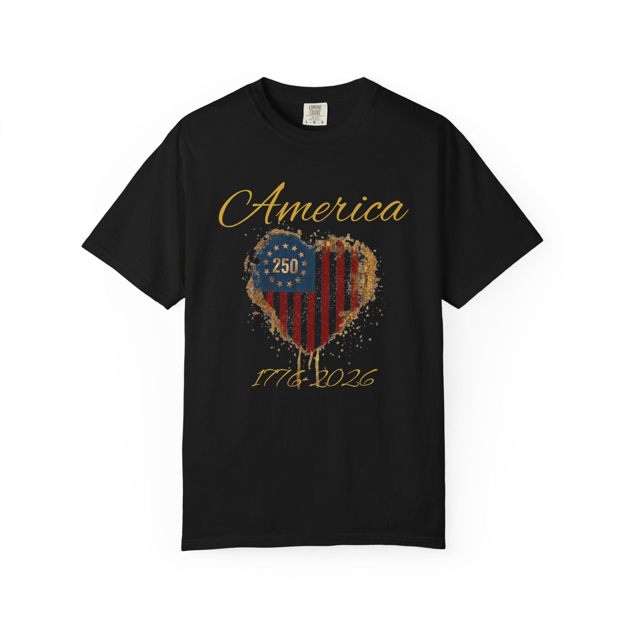 America 250 T-shirt | Patriotic Script, Red and Blue Text