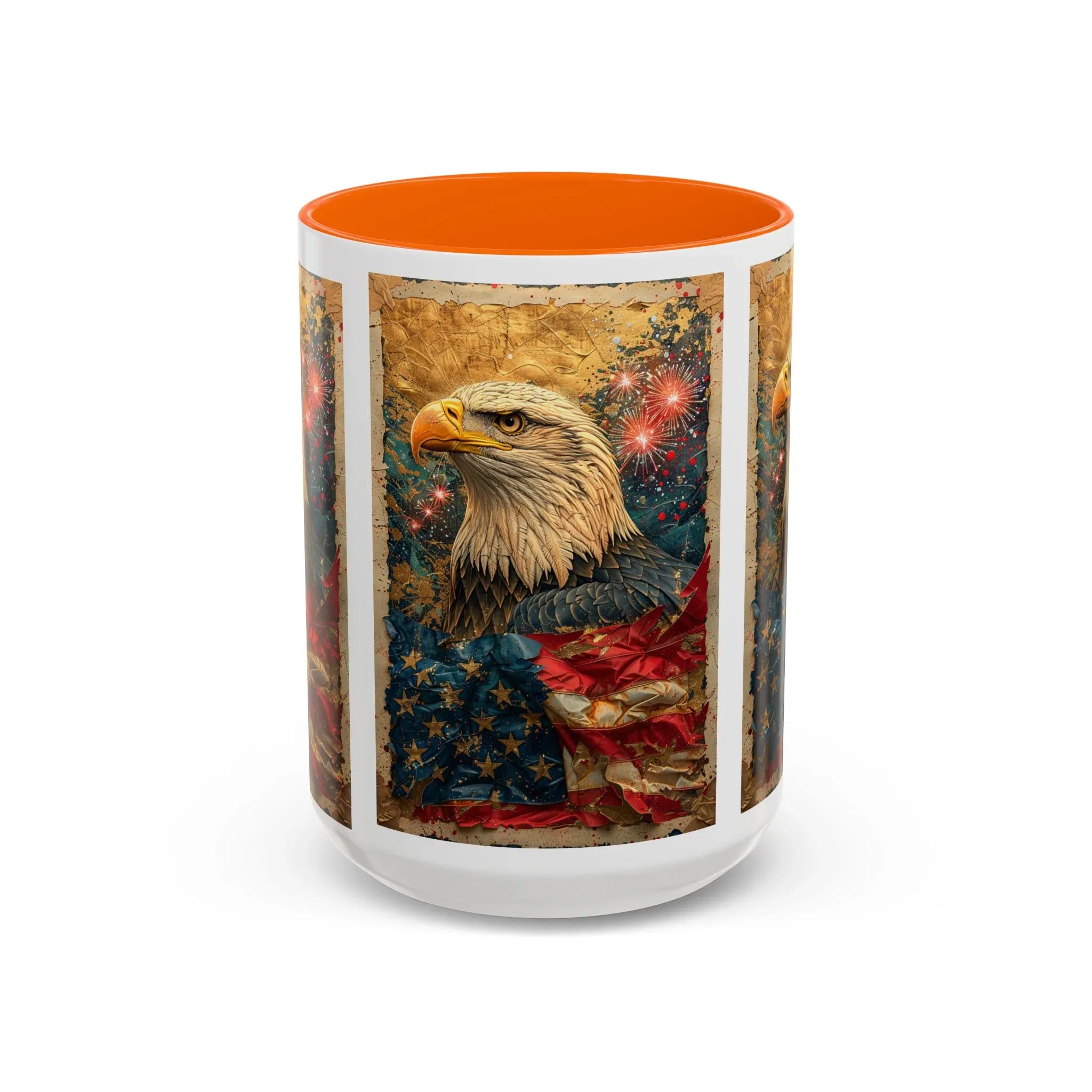 Bald Eagle with Tattered American Flag Coffee Mug | Fireworks Patriotic 11oz 15oz - 250 USA Celebration