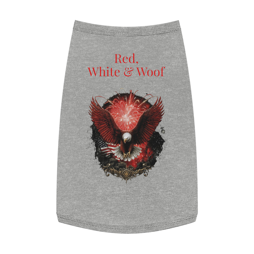 Red, White & Woof Patriotic Pet Tank Top — Bald Eagle Fireworks Dog Shirt for 4th of July