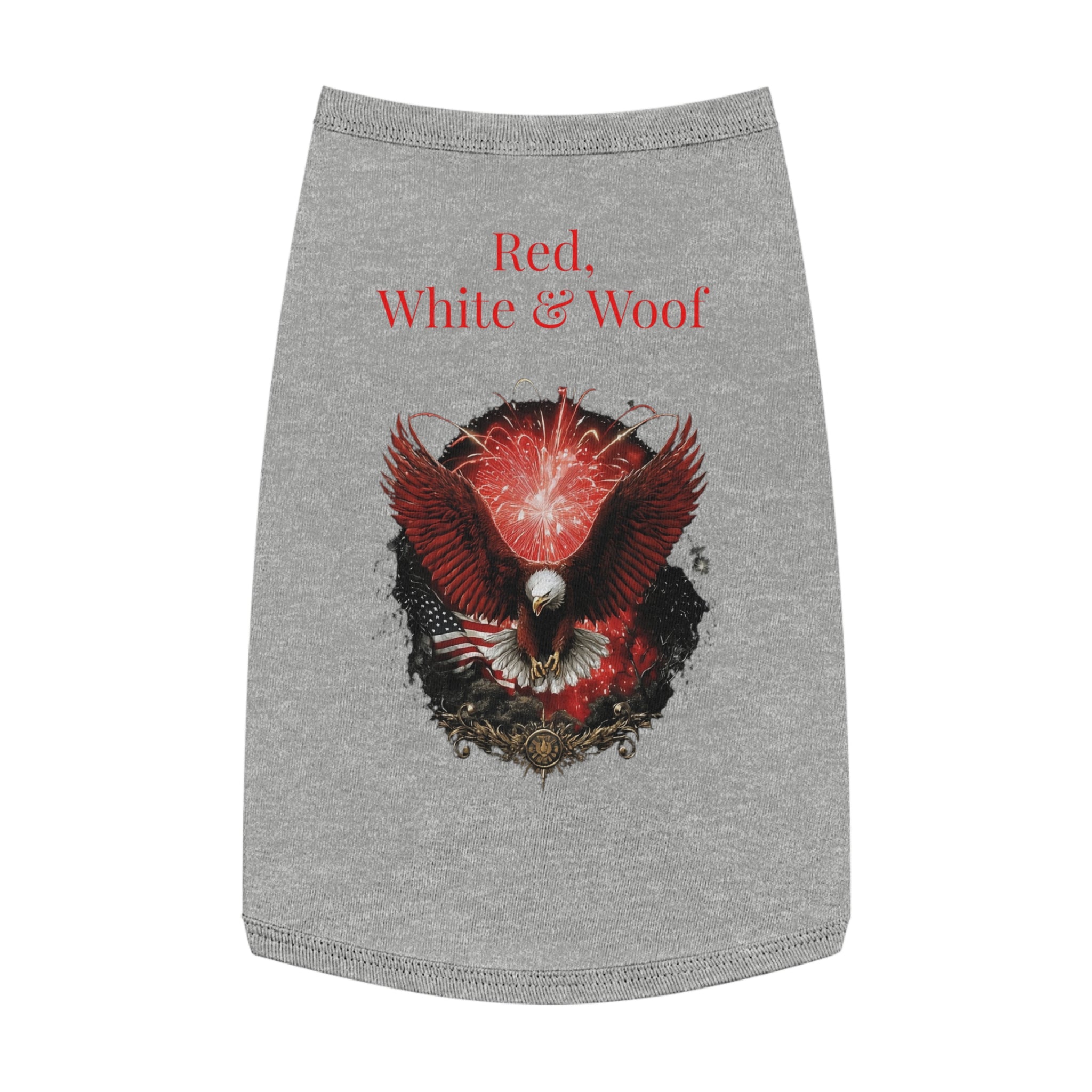 Red, White & Woof Patriotic Pet Tank Top — Bald Eagle Fireworks Dog Shirt for 4th of July