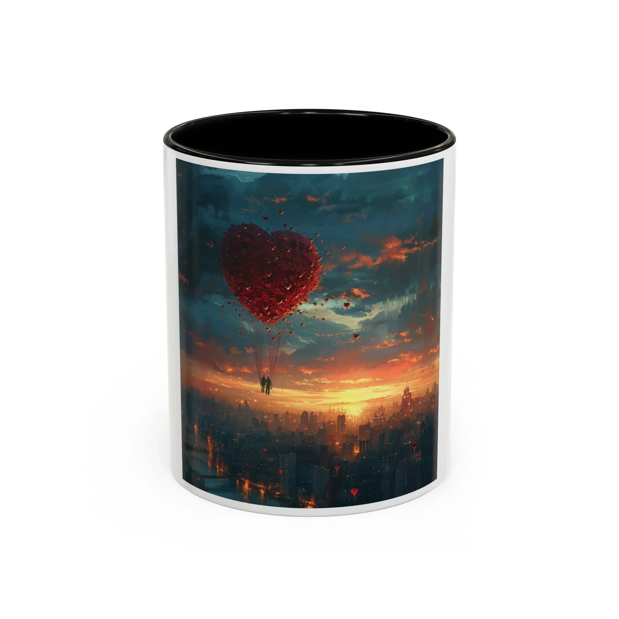 Romantic Sunset Heart Mug, Colorful Coffee Cup, Perfect Gift Couples, Home Decor, Coffee Lover Delight, Valentine's Day Women's Merchandise - 250 USA Celebration