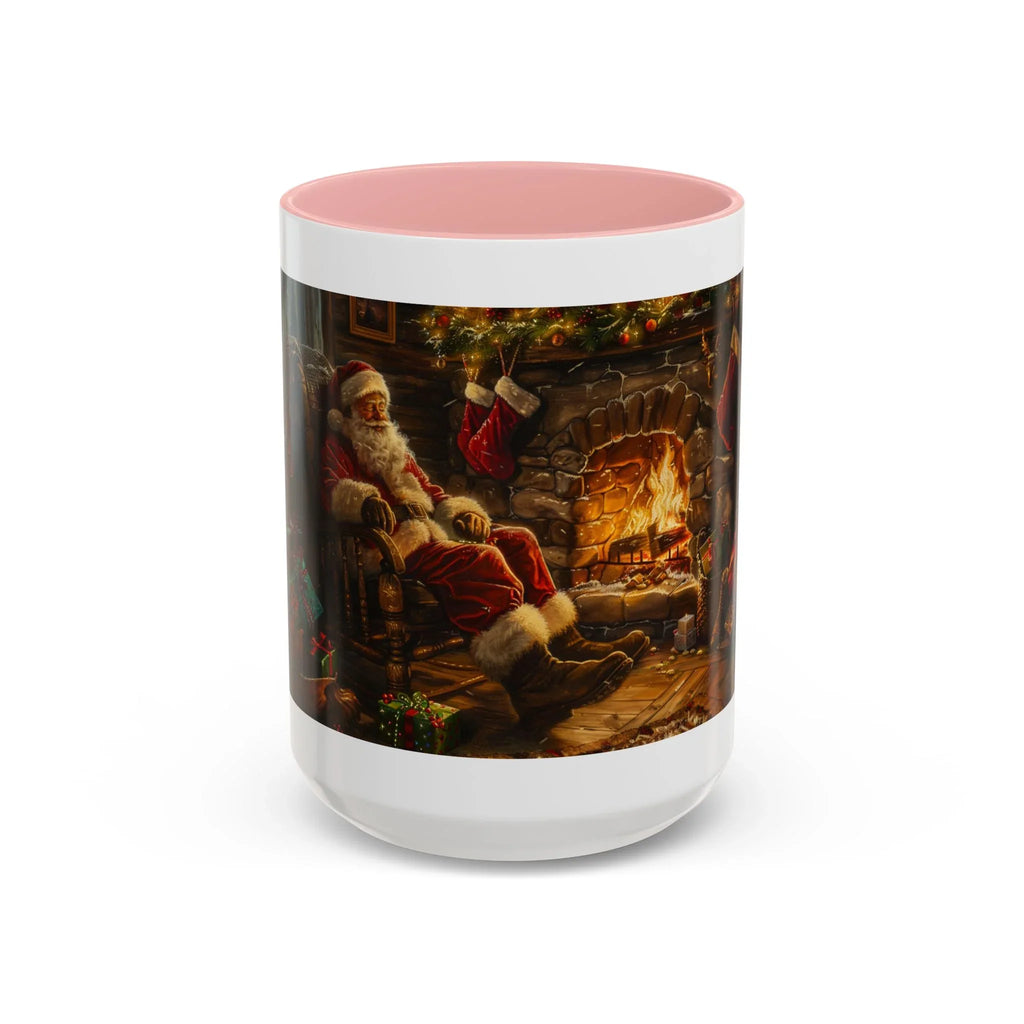 Santa Claus Fireplace Scene Accent Coffee Mug | Storybook Illustration, Rustic Cabin - 250 USA Celebration