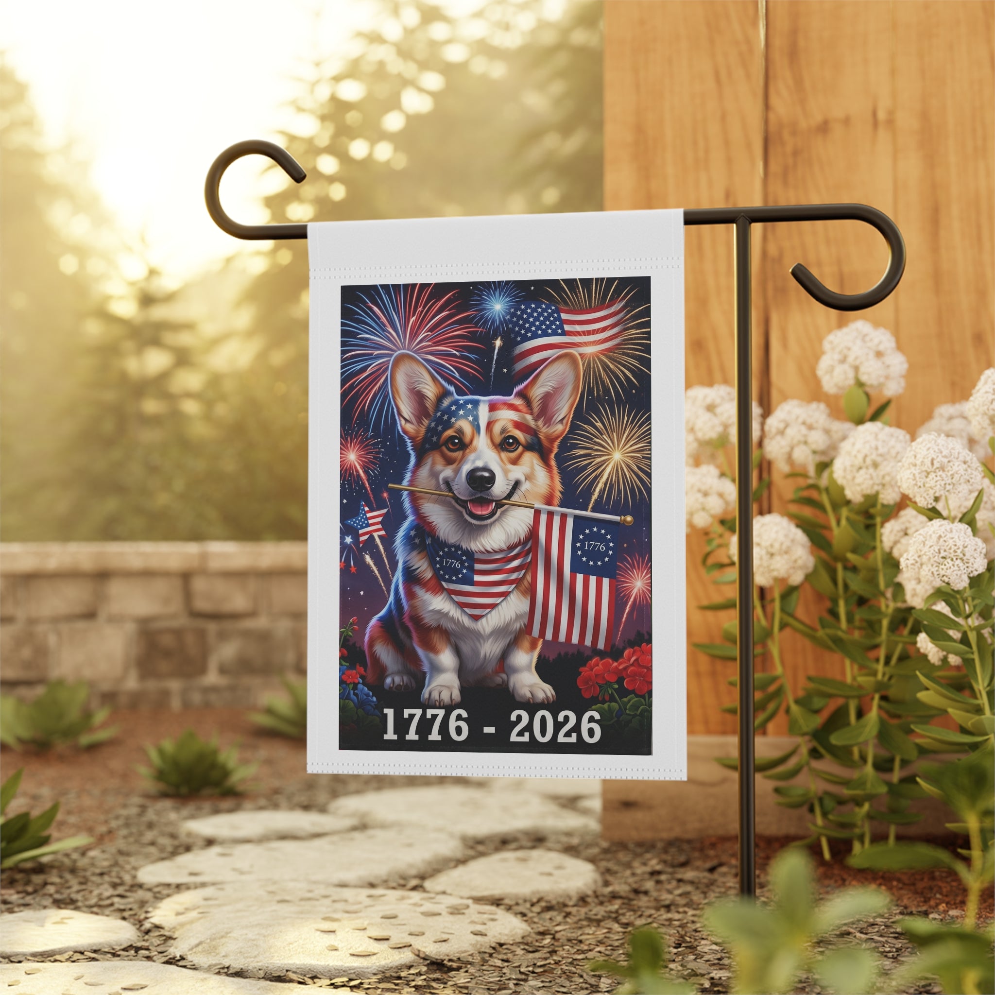 Official USA 250th Anniversary Patriotic Corgi Garden Flag