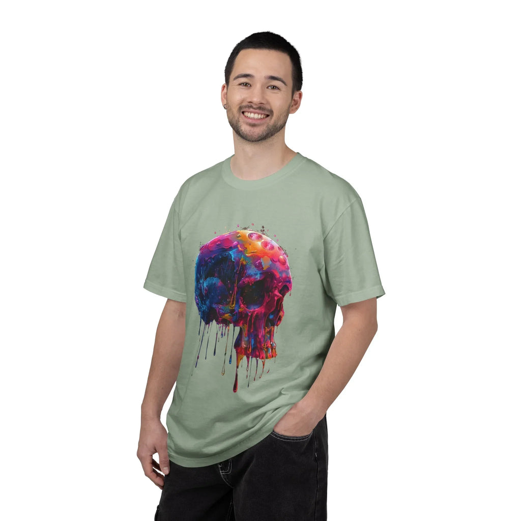 Colorful Drip Skull T-shirt | Watercolor Skull Shirt, Artistic Gothic Tee - 250 USA Celebration