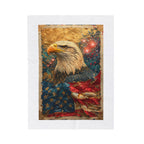 Triumphant Bald Eagle clutching Tattered American Flag Blanket | Patriotic Fireworks Outline - 250 USA Celebration