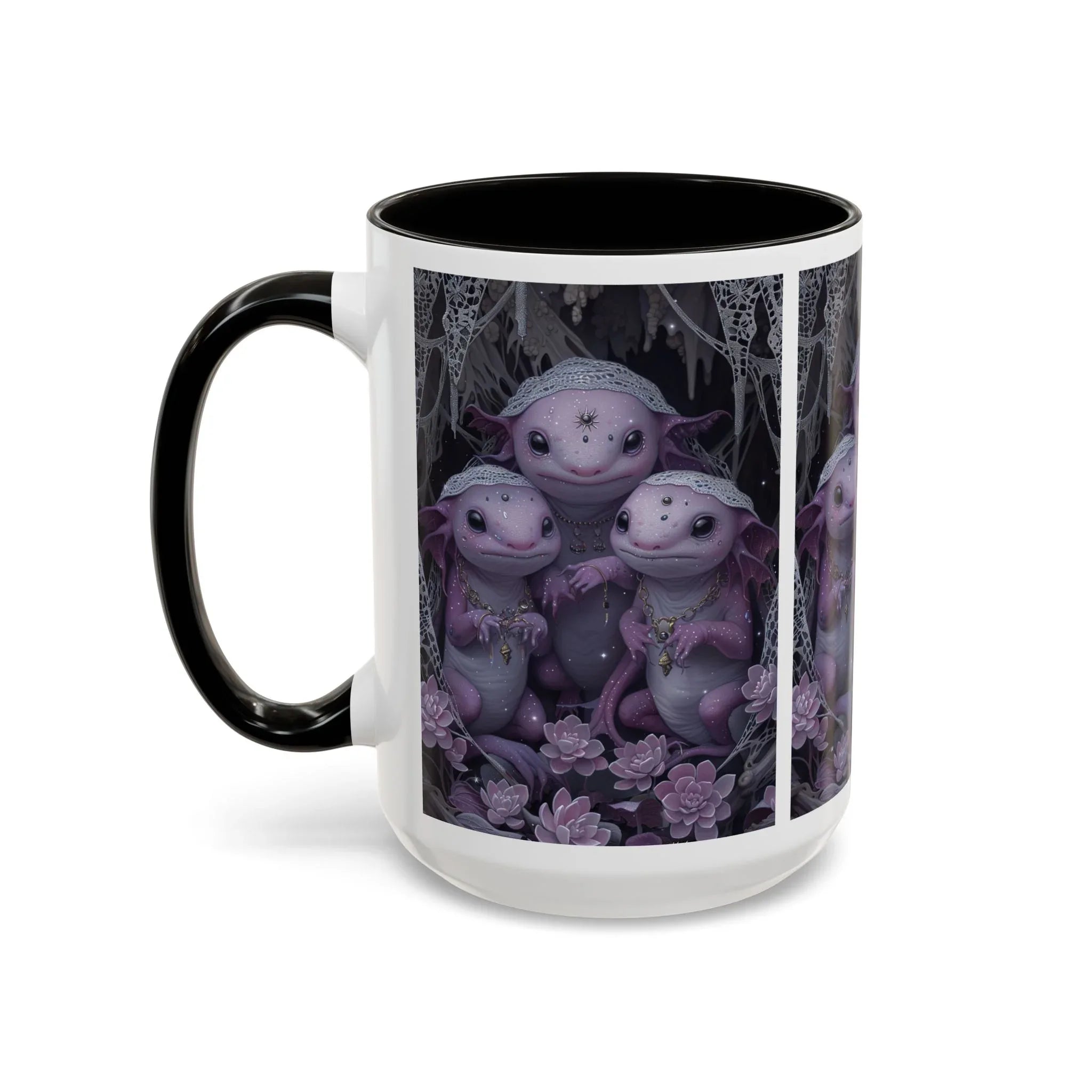 Purple Axolotl Trio Mug | Cute Amphibian Art Ceramic Coffee Cup - 250 USA Celebration