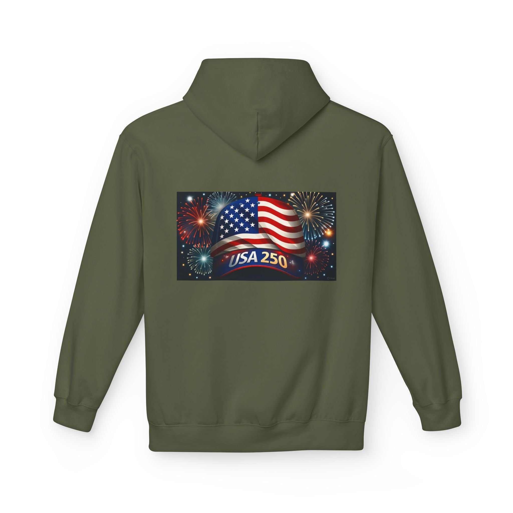 USA 250 Patriotic Hoodie with American Flag & Fireworks