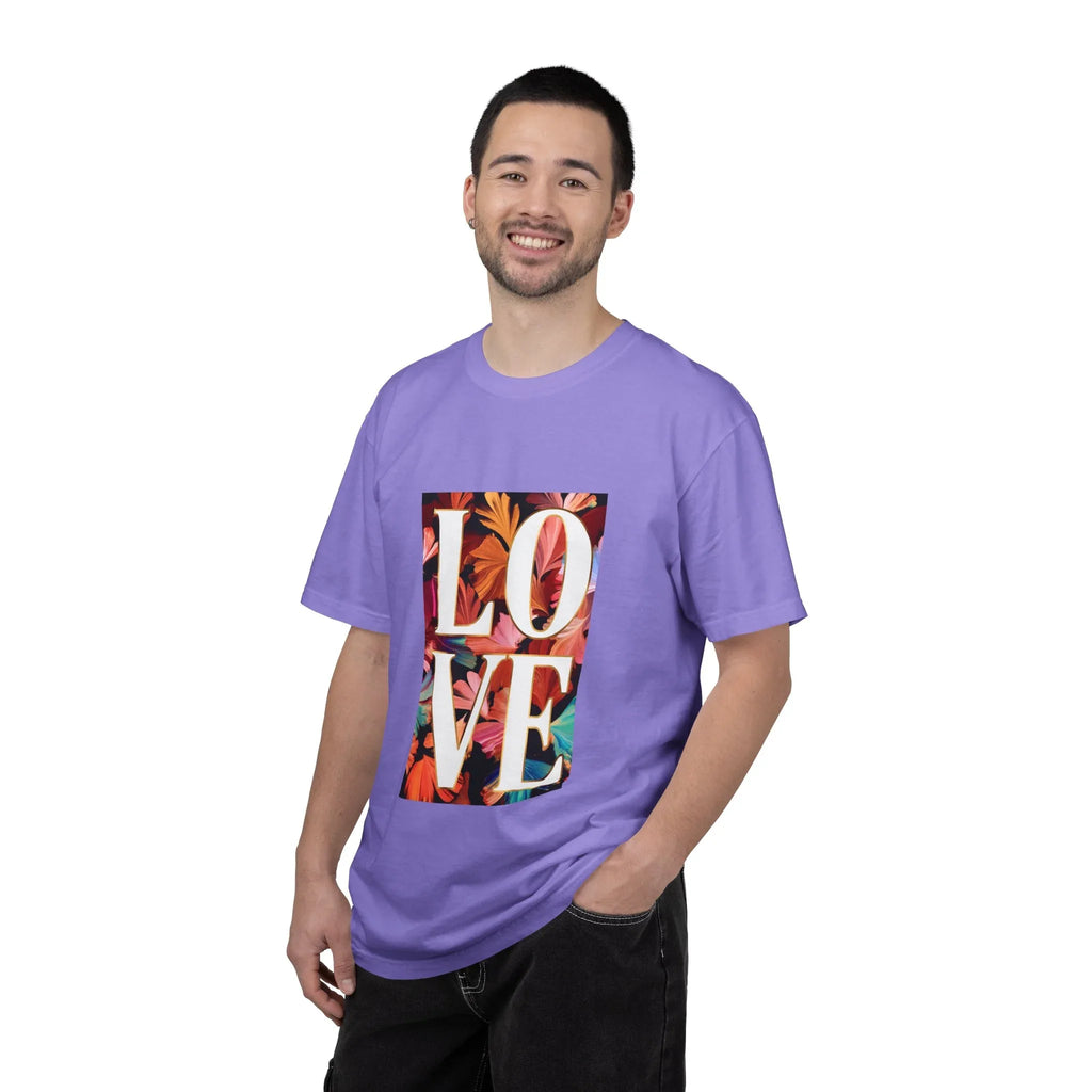 LOVE Floral Block T-Shirt | Tropical Flowers Typography - 250 USA Celebration