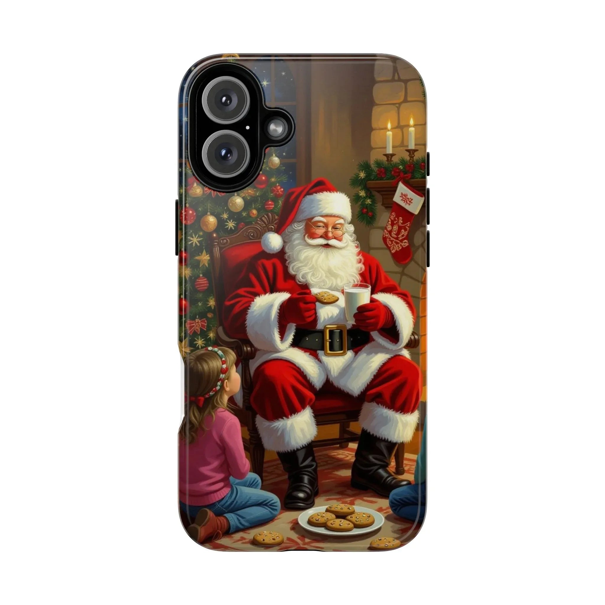 Santa Claus Storytime Tough Phone Case | Christmas holiday scene, kids and cookies - 250 USA Celebration