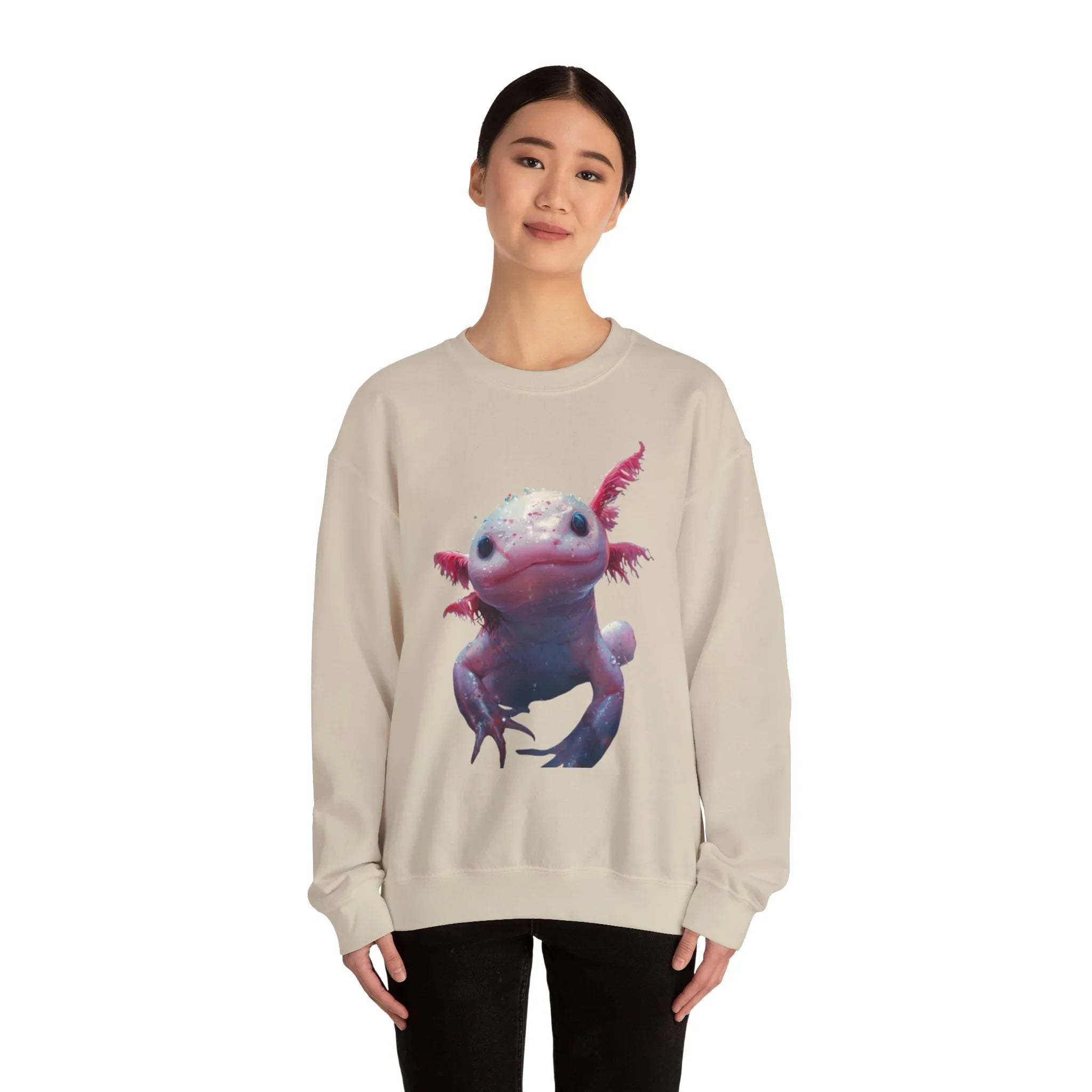 Pink Axolotl Illustration Sweatshirt | Cute Amphibian Art, Pastel Watercolor - 250 USA Celebration