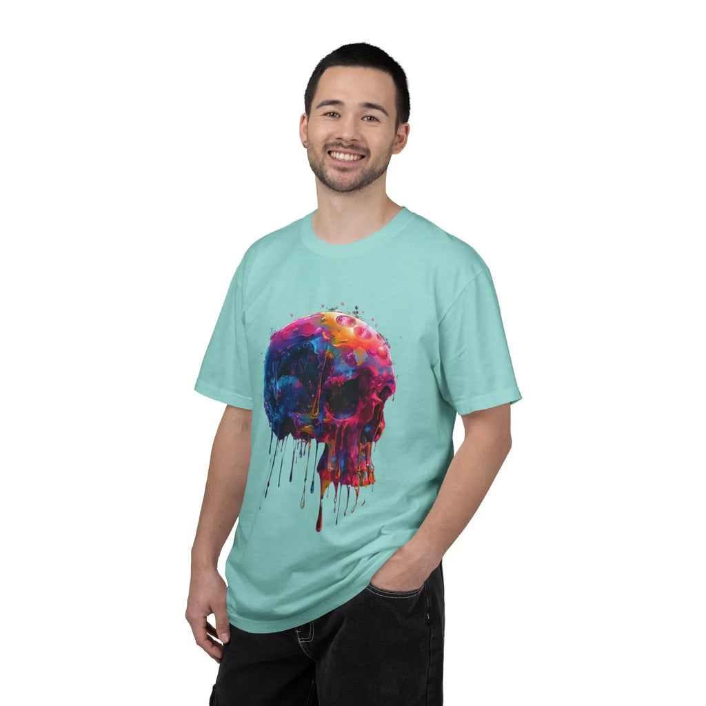 Colorful Drip Skull T-shirt | Watercolor Skull Shirt, Artistic Gothic Tee - 250 USA Celebration