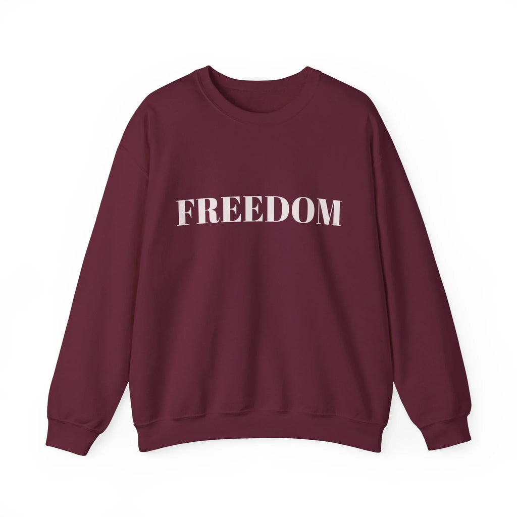 FREEDOM text Crewneck Sweatshirt | Bold Lettering, Minimalist Black Pullover - 250 USA Celebration