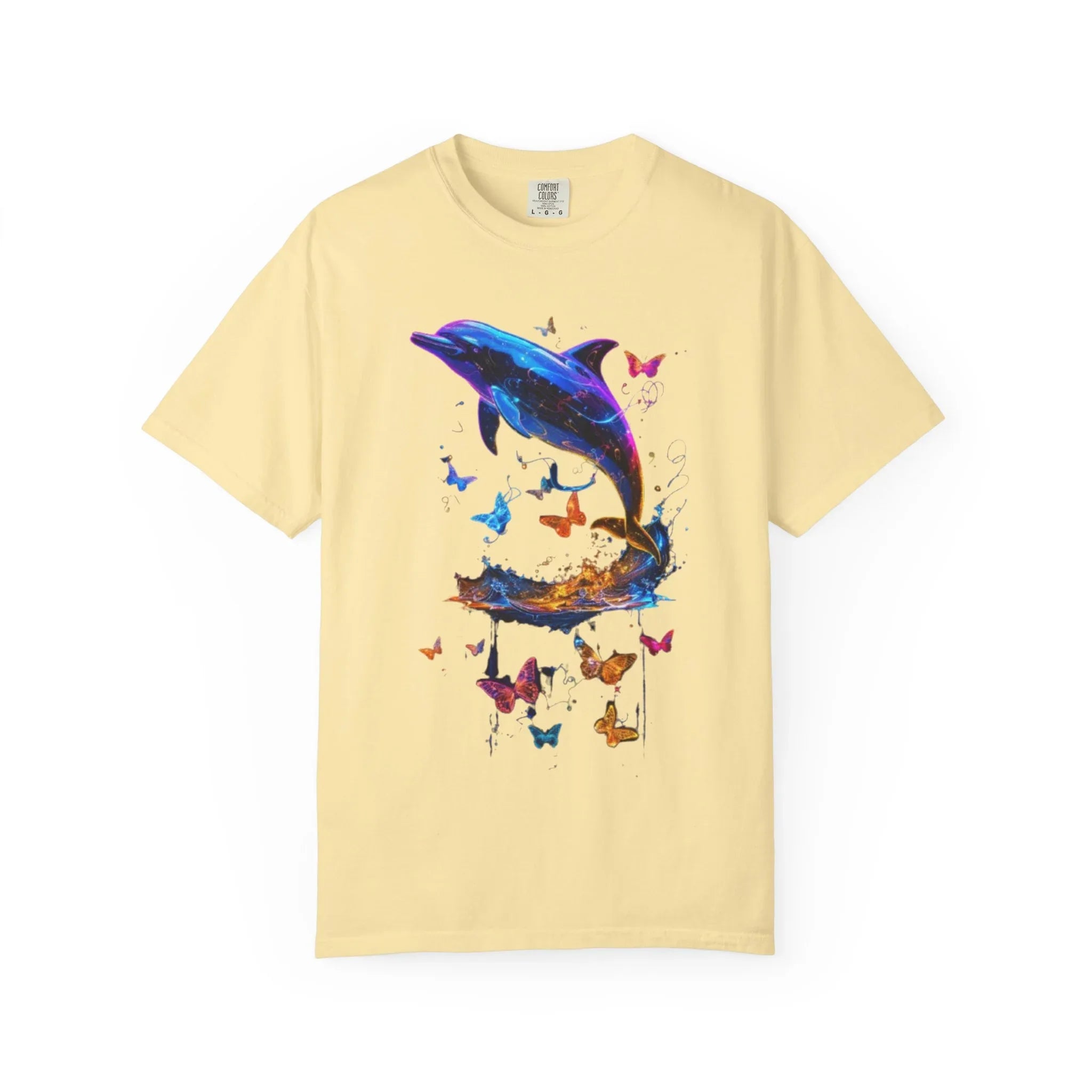 Colorful Dolphin Splash with Butterflies T-Shirt | Ocean Animal Tee - 250 USA Celebration