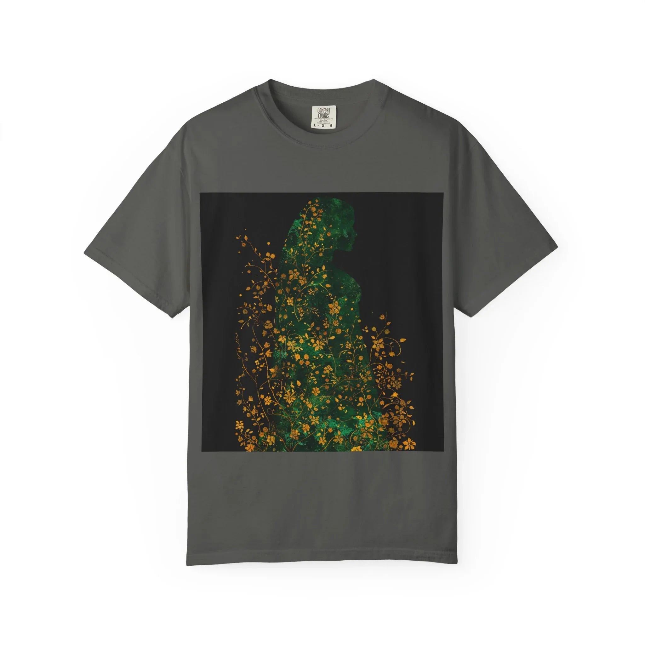 Green Floral Silhouette T-shirt | Botanical Sparkle Art abstract art t-shirt, women's, abstract graphic tee women, girls abstract shirt - 250 USA Celebration