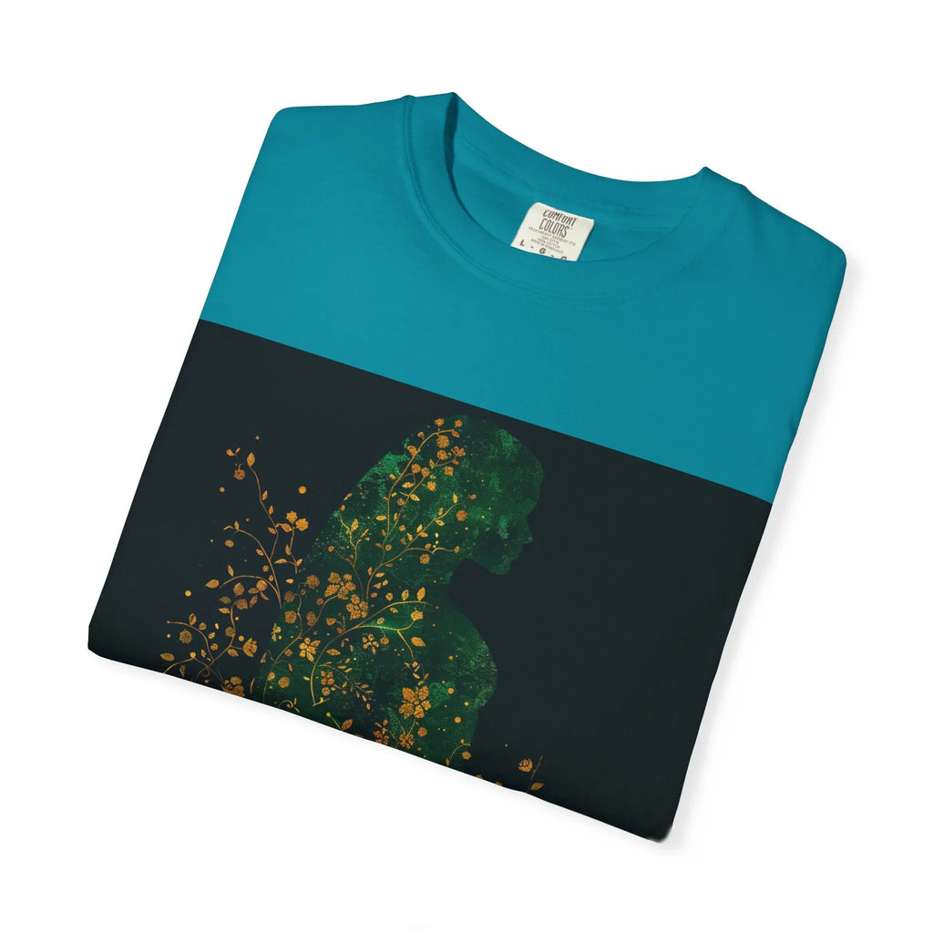 Green Floral Silhouette T-shirt | Botanical Sparkle Art abstract art t-shirt, women's, abstract graphic tee women, girls abstract shirt - 250 USA Celebration