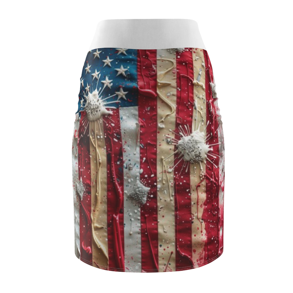American Flag Bullet Hole Pencil Skirt – Patriotic Distressed USA Print