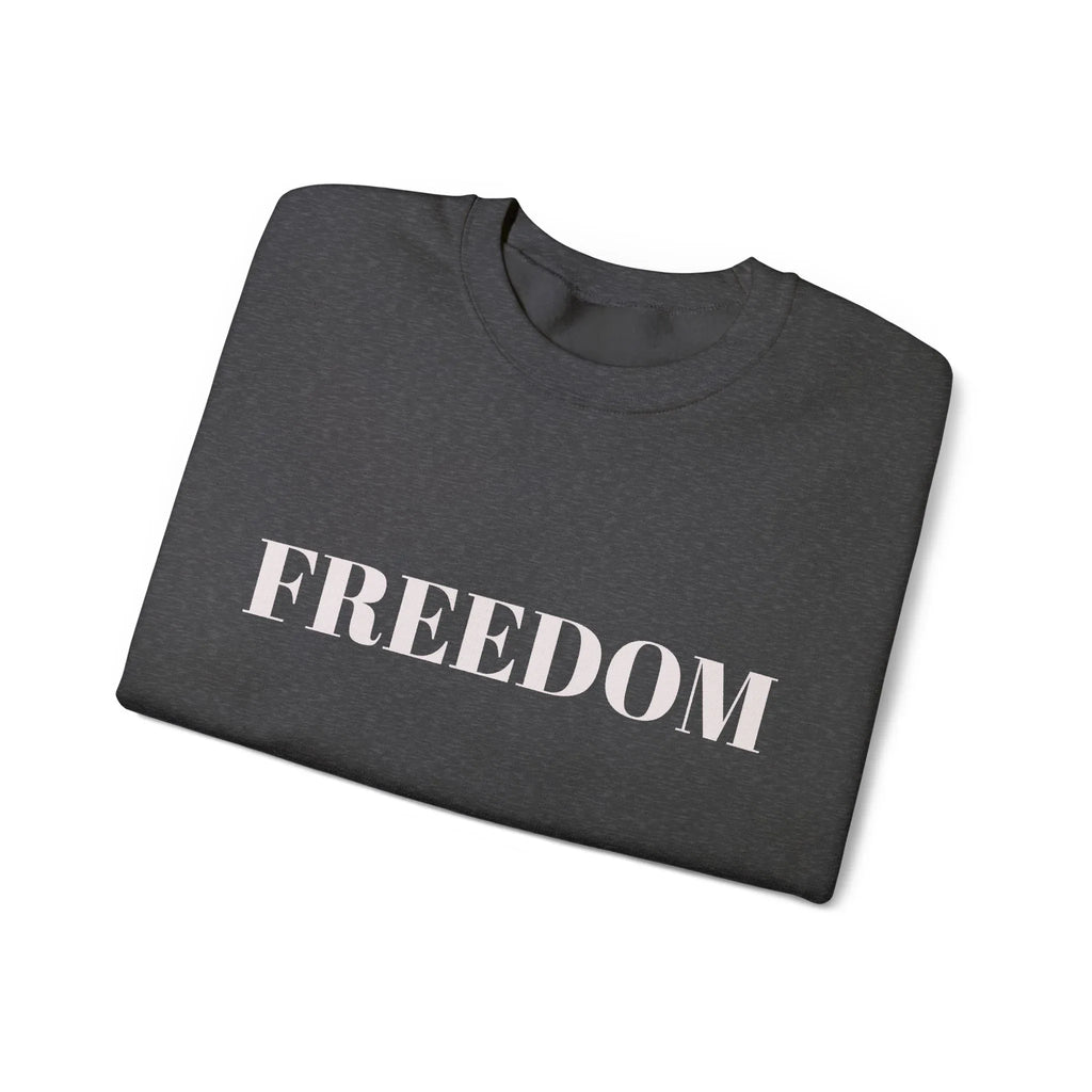 FREEDOM text Crewneck Sweatshirt | Bold Lettering, Minimalist Black Pullover - 250 USA Celebration