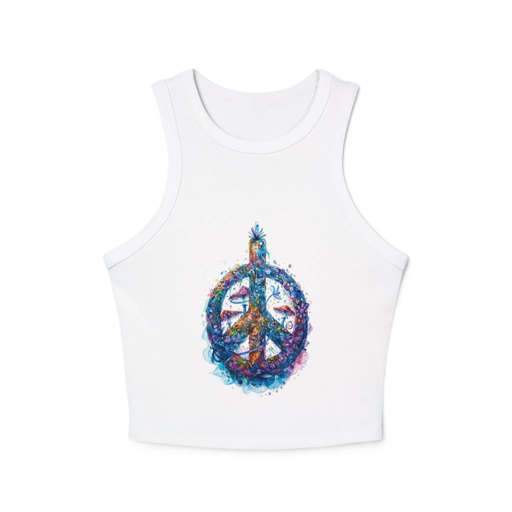 Watercolor Peace Sign Racer Tank Top | Tie Dye Boho Hippie - 250 USA Celebration
