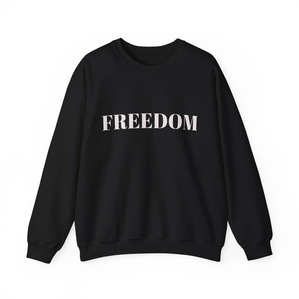 FREEDOM text Crewneck Sweatshirt | Bold Lettering, Minimalist Black Pullover - 250 USA Celebration