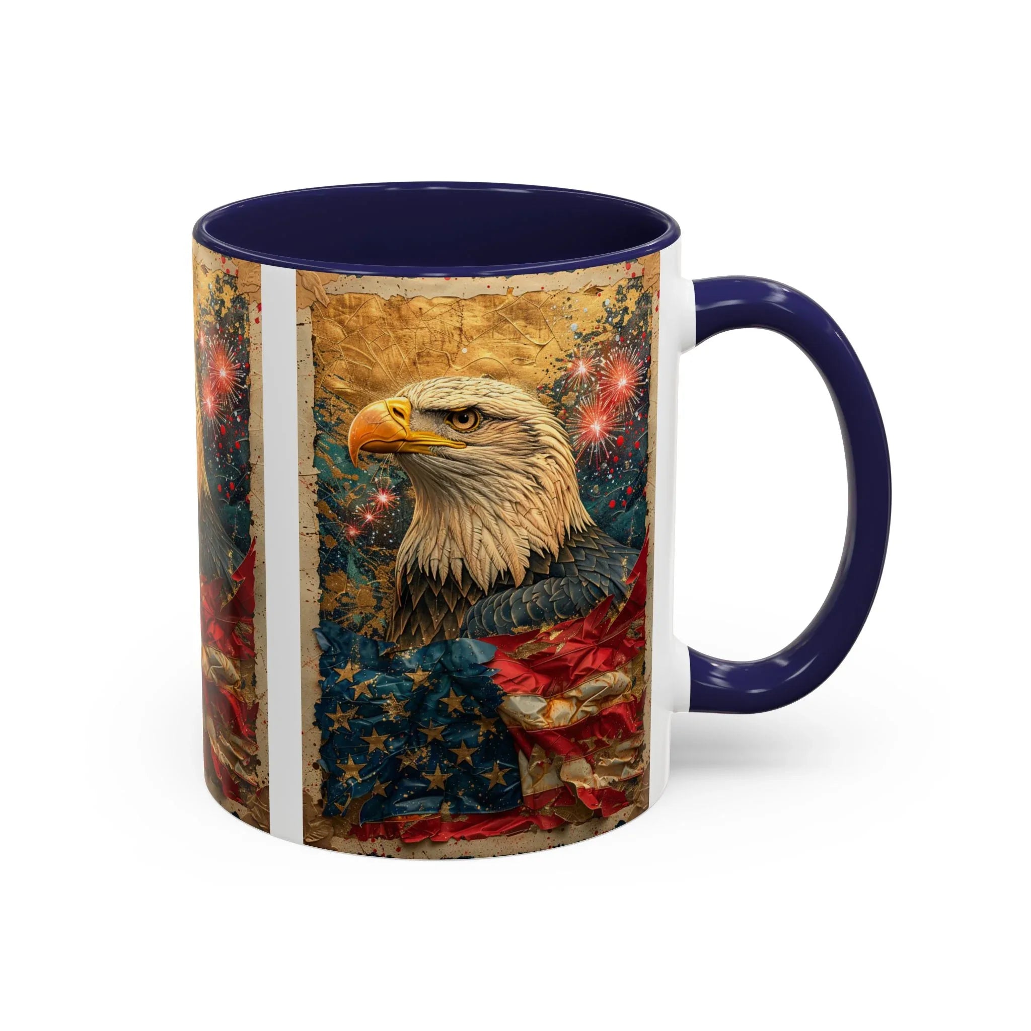 Bald Eagle with Tattered American Flag Coffee Mug | Fireworks Patriotic 11oz 15oz - 250 USA Celebration