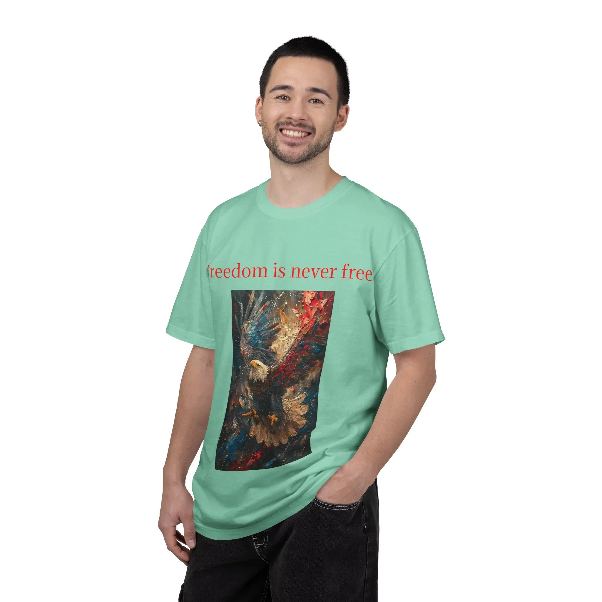 Freedom is Never Free T-shirt | Bald Eagle Patriotic Illustration - 250 USA Celebration