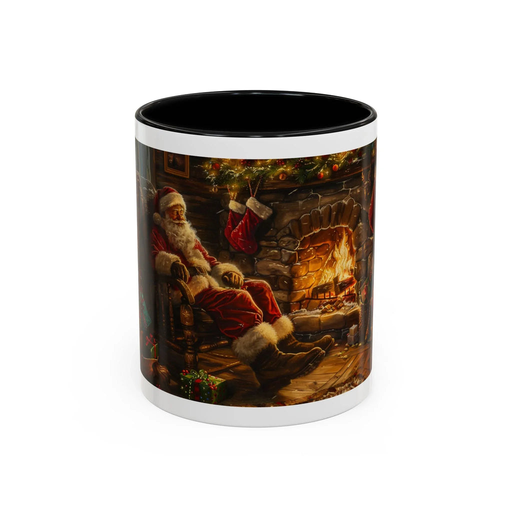 Santa Claus Fireplace Scene Accent Coffee Mug | Storybook Illustration, Rustic Cabin - 250 USA Celebration