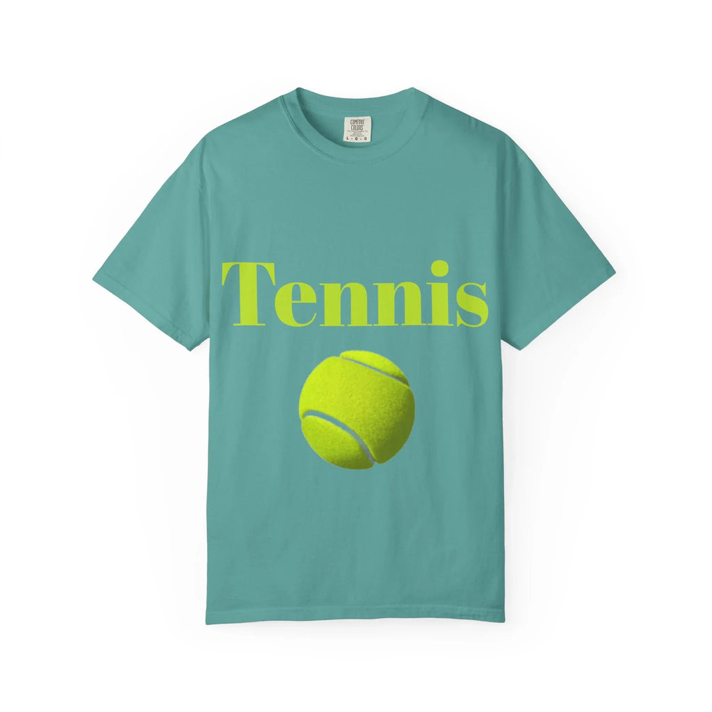 Tennis Ball Graphic Tee | Tennis Shirt, Neon Green Text - 250 USA Celebration