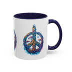 Psychedelic Mushroom Peace Sign Mug | Neon Tie-Dye Peace Script - 250 USA Celebration