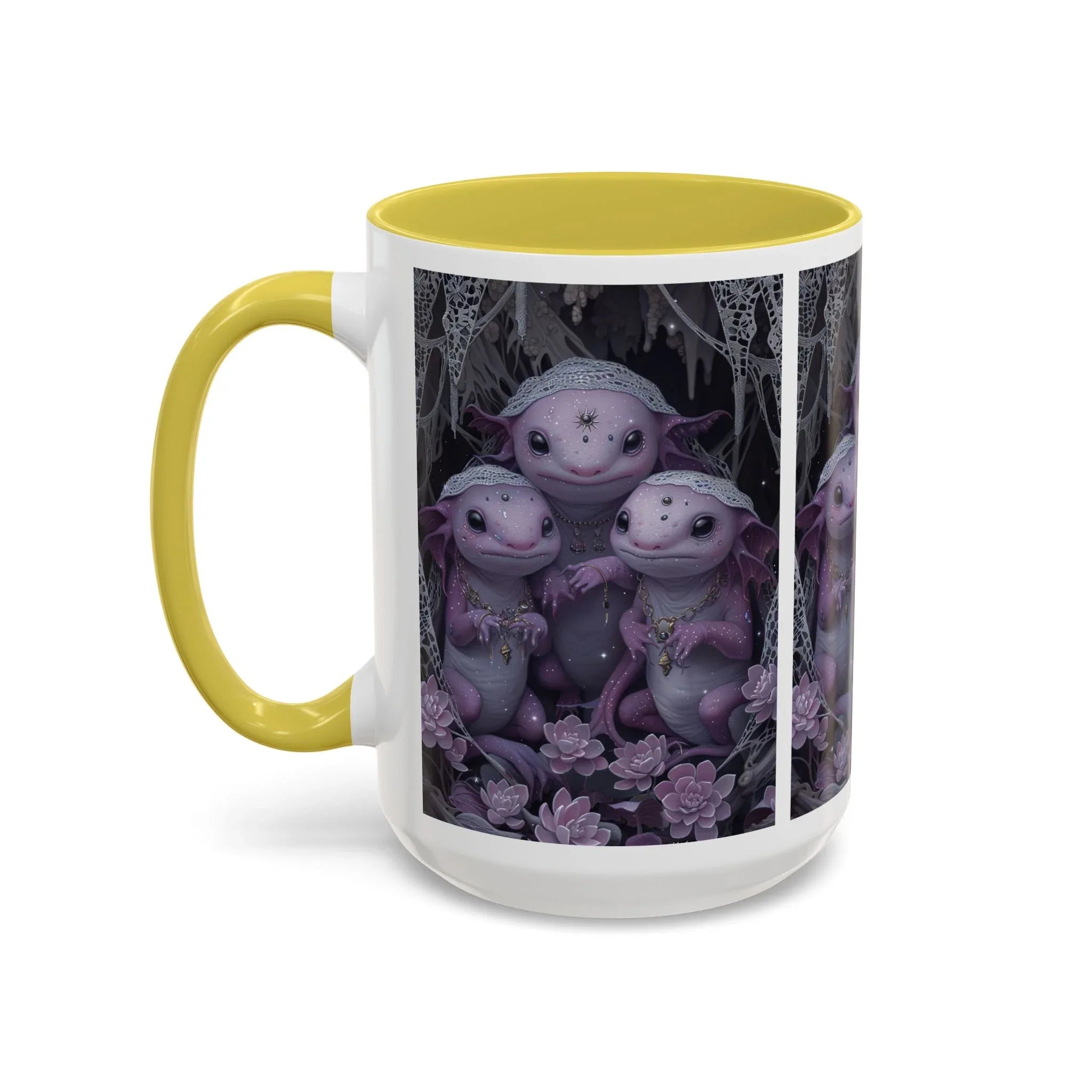 Purple Axolotl Trio Mug | Cute Amphibian Art Ceramic Coffee Cup - 250 USA Celebration