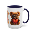 Cute French Bulldog Holding Red Heart Accent Coffee Mug | Puppy Cartoon Illustration - 250 USA Celebration